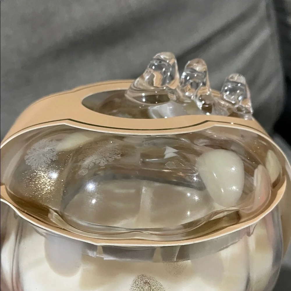 Aldi Kirkton White Glass  2025 Pumpkin Candle with lid Floral Design Vanilla